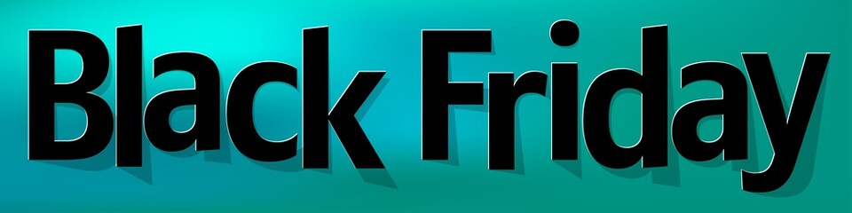 Black Friday banner black on a blue bokeh background.