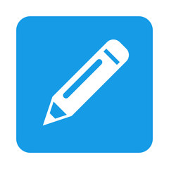 Icono plano lapiz en cuadrado azul