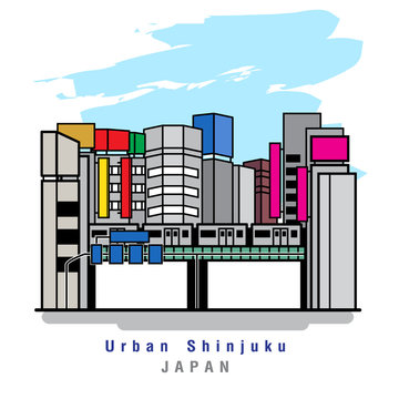 Illustrator of Urban Shinjuku. Vector Illustration
