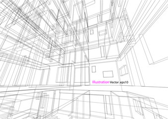 building structure architecture abstract drawing, 3d illustration vector