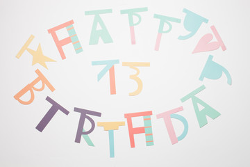 Happy birthday 13 paper cutout colorful letters