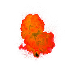 Abstract orange and red hot explosion with sparks isolated on black background