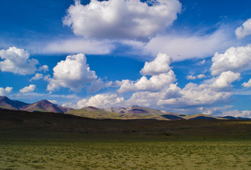 Deserted Chuya prairie in Altai mountains. Altay Republic, Siberia, Russia.