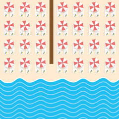 beach stuff with deckchair and sea set illustration