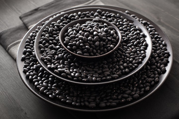 black turtle beans legumes in bowls
