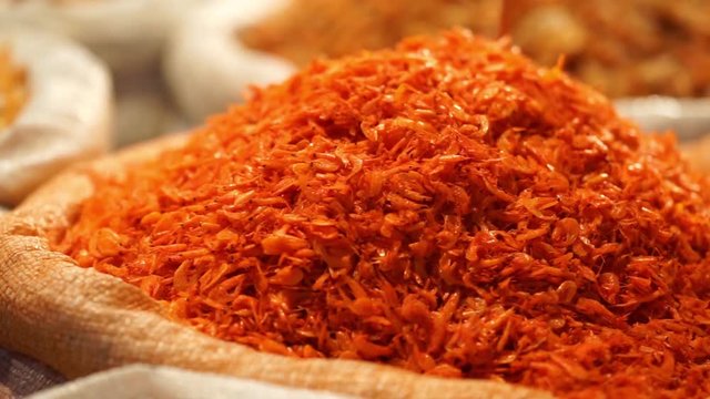 Various types of dried shrimp in pile