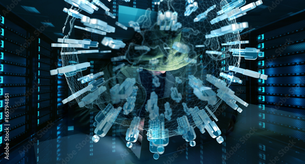 Fototapete Hacker accessing to personal data information with a computer 3D rendering