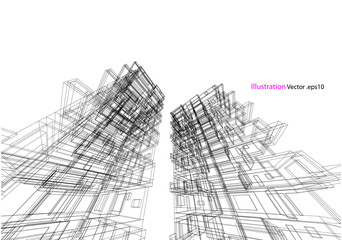 building structure architecture abstract drawing, 3d illustration vector