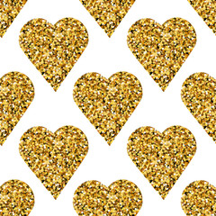 Gold heart seamless pattern on white backgroung