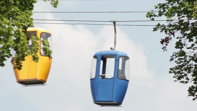 Old colored skyrail cableway against the sky
