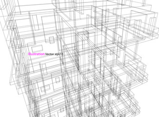 Fototapeta na wymiar building structure architecture abstract drawing, 3d illustration vector