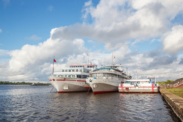 Two passenger motor ships at the pier on the Volga