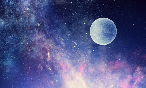 Starry sky and moon. Mixed media © Sergey Nivens