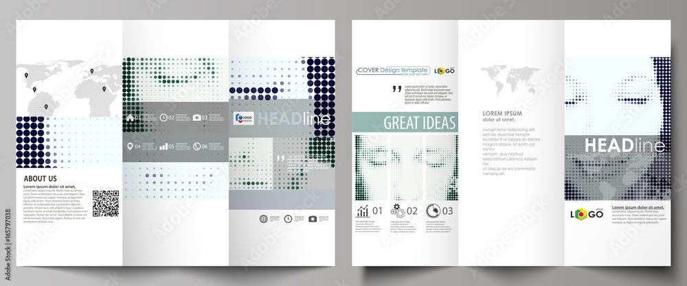 Poster tri-fold brochure business templates on both sides. abstract design vector layout. halftone dotted b