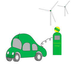 Green car showing  renewable energy dispenser