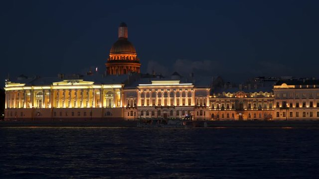 Night time Neva coast. Saint-Petersburg, Russia