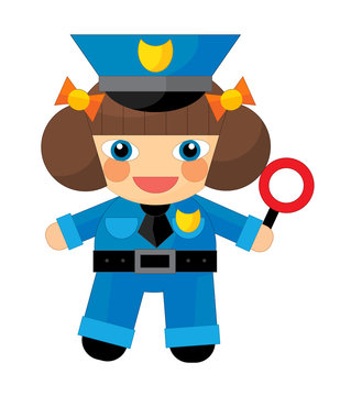 Cartoon character - policeman girl - illustration for the children