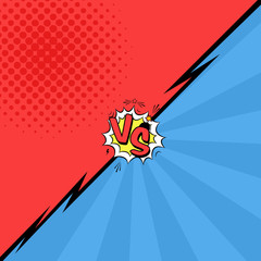 Vector illustration of versus letters with speech bubble, bomb explosive in comic pop art style