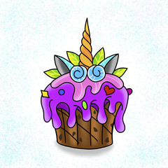 Traditional tattoo cupcake design. Cartoon illustration, hand drawn style.