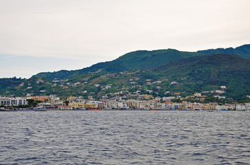 Fototapeta na wymiar View of the city and mountains on the island of Ischia