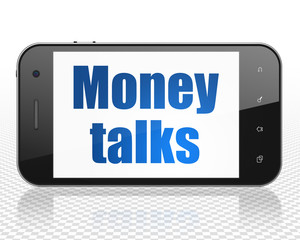 Business concept: Smartphone with Money Talks on display