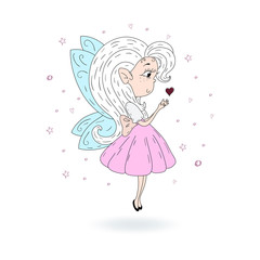 Hand Drawn cute cartoon Fairy with heart vector illustration