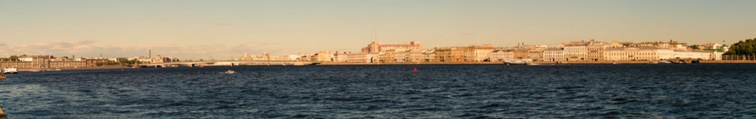 St. Petersburg, Russia - June 28, 2017: Panoramic view of the Neva River embankment in St. Petersburg.