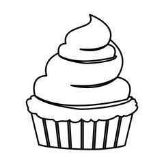 sketch contour of hand drawing cupcake with and vainilla buttercream decorative
