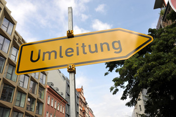 Umleitung, Baustelle, Straßenbau, Straßenverkehr, Umweg, Straßensperre, Stau, Straße, Schild,...