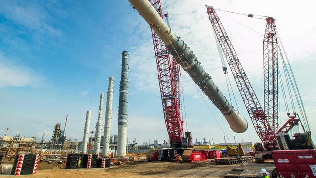 Timelapse High Metal Tower Installed by Powerful Crane