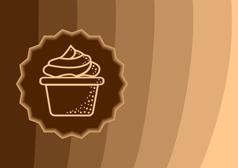 Sticker cake on a brown background, vector illustration