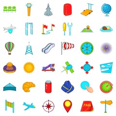 Airport terminal icons set, cartoon style