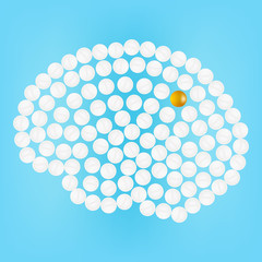 Human Brain With Pills Isolated On A Background. Vector Illustration.Neurology. Medical concept created by pills.