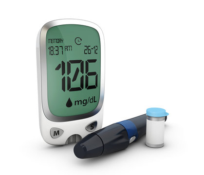 3d Illustration of image of a blood glucose monitor with lower levels.