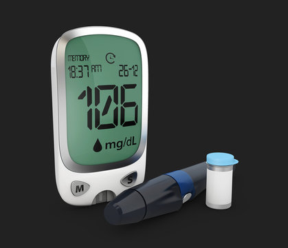 Blood glucose monitor with lower levels. 3d Illustration