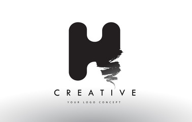 H Brushed Letter Logo. Black Brush Letters design with Brush stroke design.