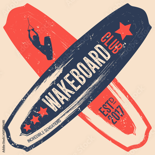 "Vector logo wakeboard club in vintage style for your unique design