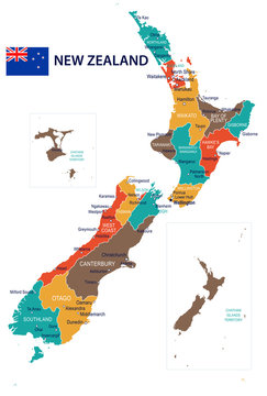 New Zealand - map and flag &ndash; illustration