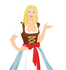 Vector illustration of Oktoberfest girl in germany national dress Young blonde woman isolated on white background. 