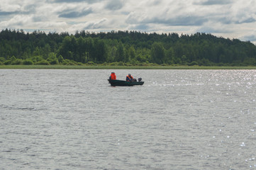 on fishing rods caught from the boat.