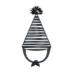 crayon silhouette of hand drawing monochrome party hat with several lines decoratives