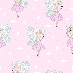 cartoon positive seamless pattern with cute Fairy.