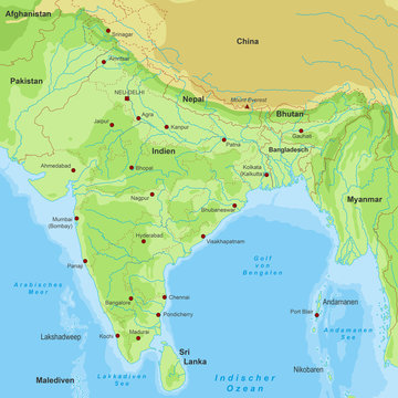Indien Karte - Höhenlinien