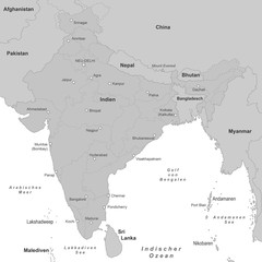 Indien Karte - Grau