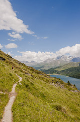 Maloja, Via Engiadina, Wanderweg, Höhenweg, Wanderer, Silsersee, Seenplatte, Piz da la Margna,...