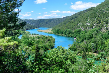 Fototapeta na wymiar Panoramic Aerial View of Krka National Park one of the most famous national parks and visited by many tourists.Skradinski Buk:KRKA NATIONAL PARK,CROATIA,MAY 27,2017