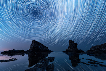 Star trails over the rock phenomenon The Ships - 165809438