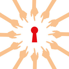 Viele Hände zeigen auf - Schlüsselloch - Privatsphäre