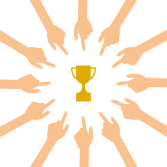 Viele Hände zeigen auf - Pokal - Trophäe