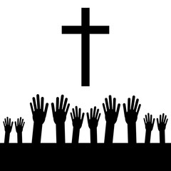 Christian cross with hands. Faith and religion. Vector illustration
